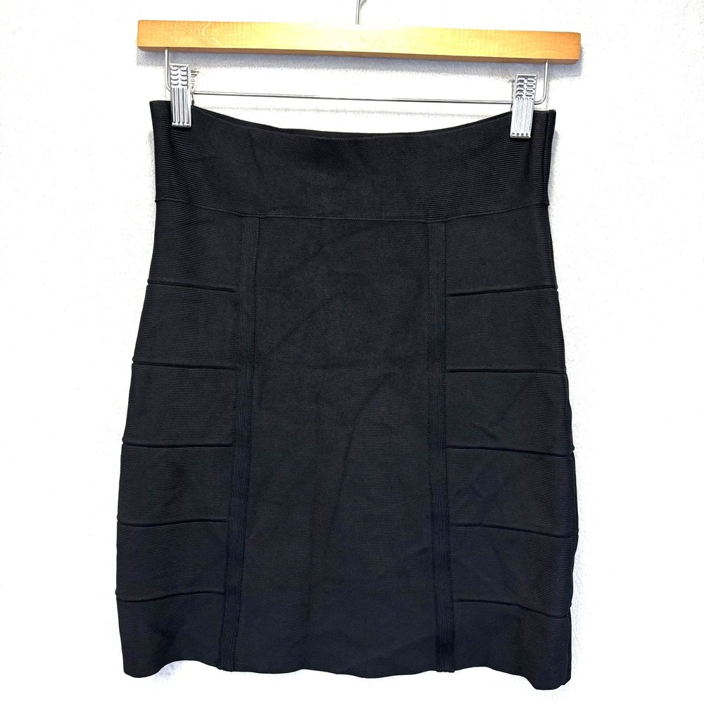 BCBGMAXAZRIA Bandage Mini Skirt Womens Medium Black Bodycon Stretch Cocktail